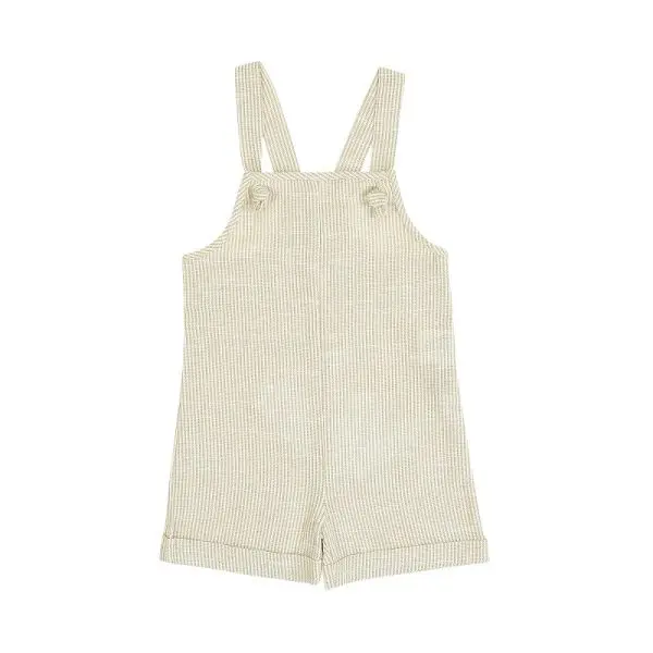 Beige Stripe Tie Front Overalls